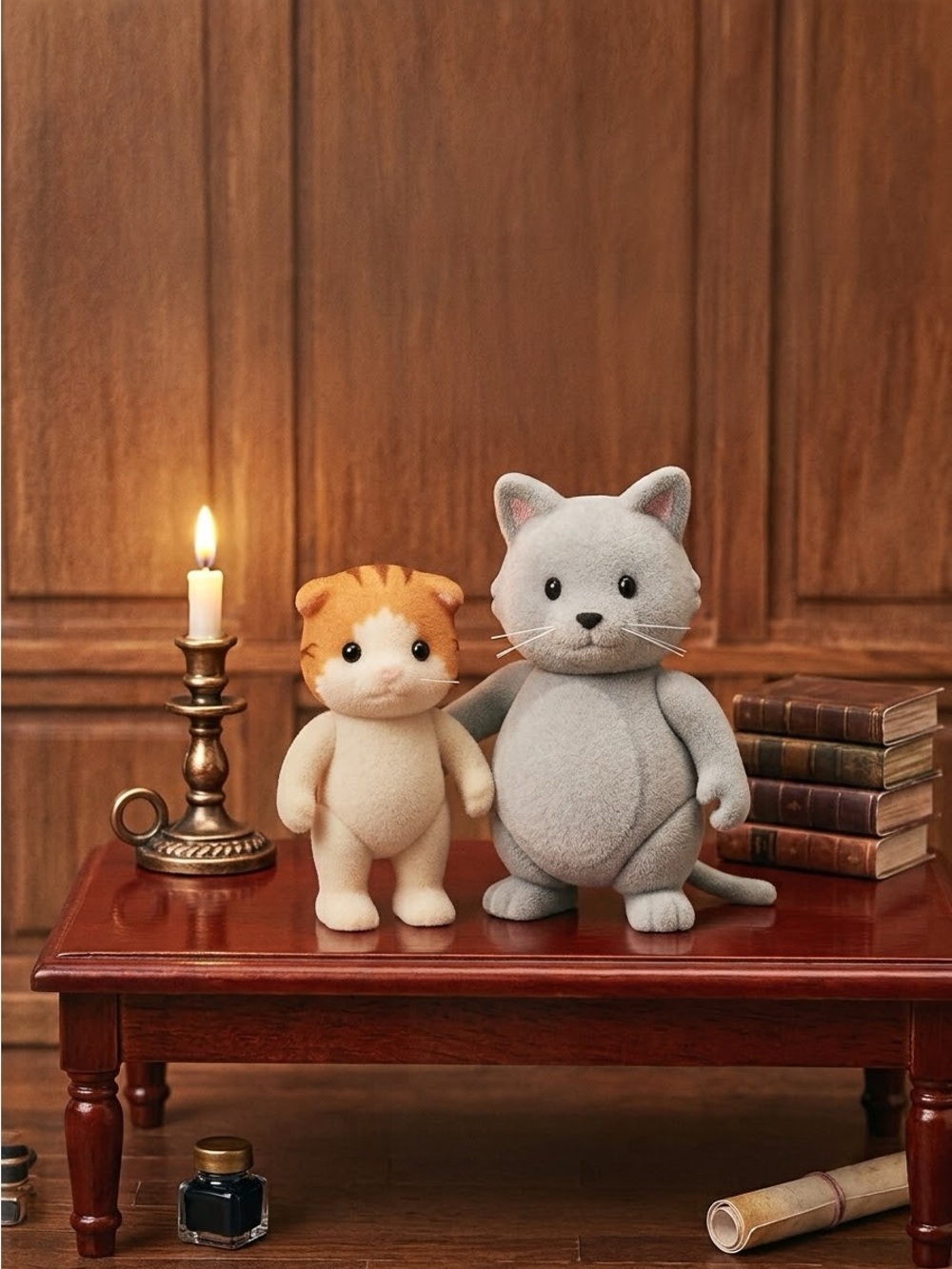 Kawaii Chubby Cat Figures Lot 2 Flocked Fuzzy Kitty Diorama Blind Box